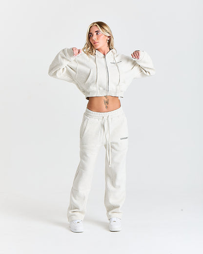 Gontorwon Soft Touch Full Zip Cropped Hoodie Marl Grey
