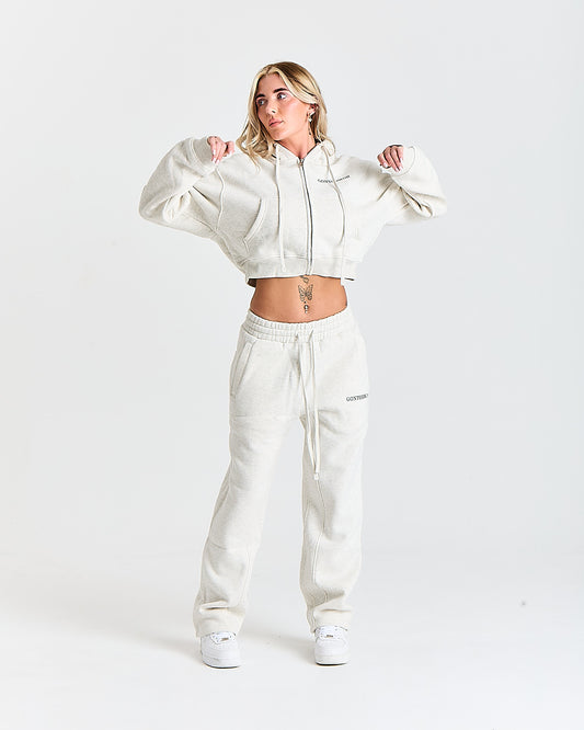 Gontorwon Soft Touch Full Zip Cropped Hoodie Marl Grey