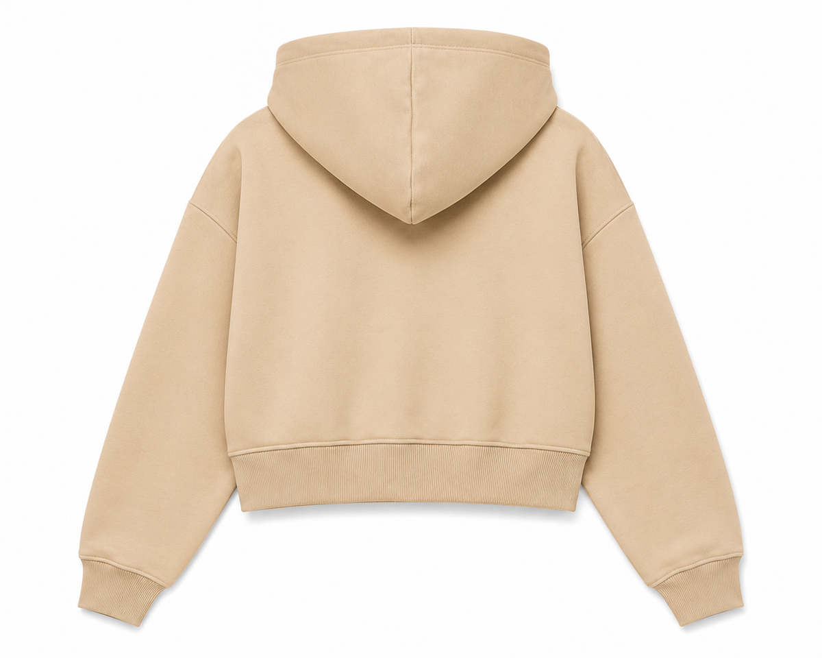 Gontorwon Soft Touch Full Zip Cropped Hoodie Camel