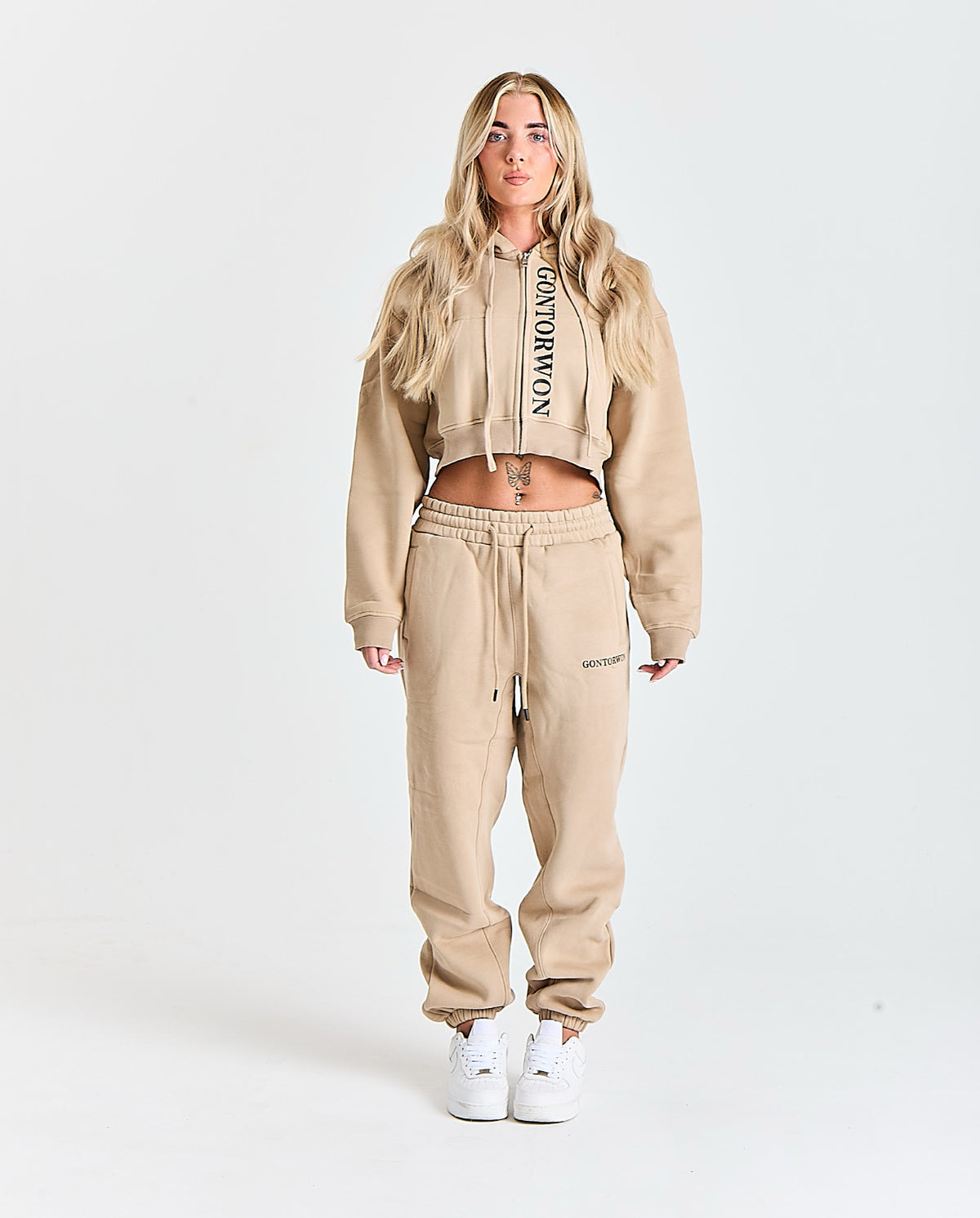 Gontorwon Soft Touch Full Zip Cropped Hoodie Camel