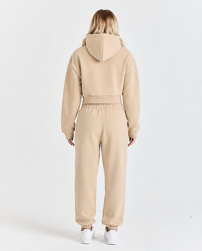 Gontorwon Soft Touch Full Zip Cropped Hoodie Camel