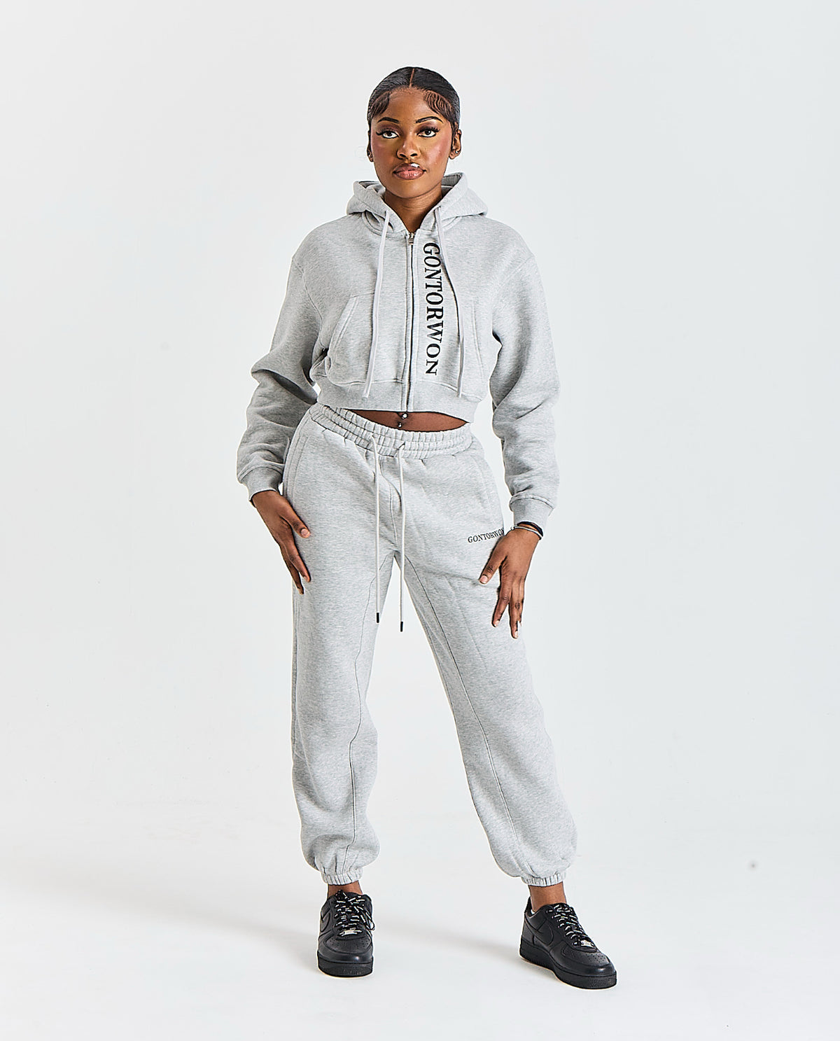 Gontorwon Soft Touch Full Zip Cropped Hoodie Heather Grey
