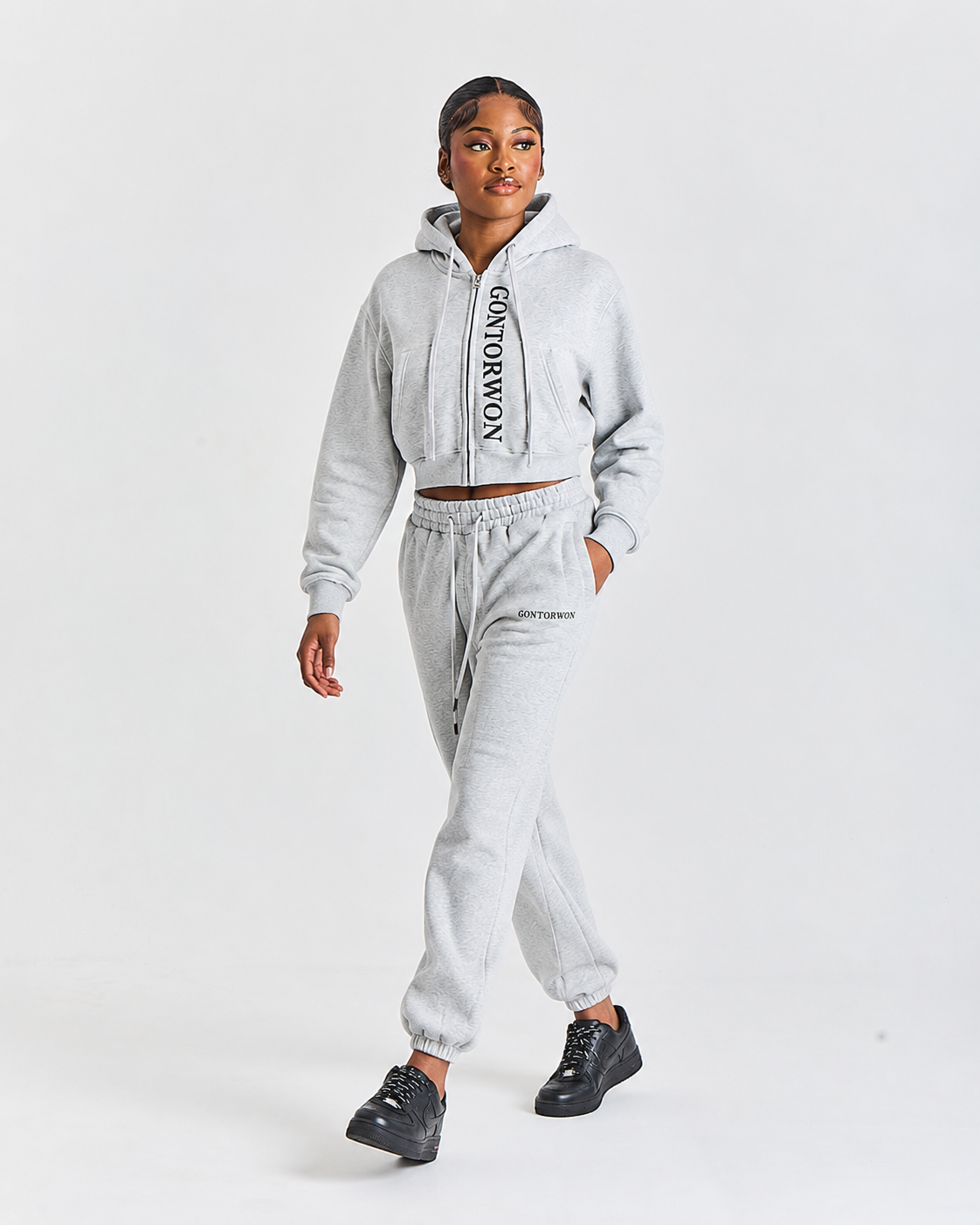 Gontorwon Soft Touch Full Zip Cropped Hoodie Heather Grey
