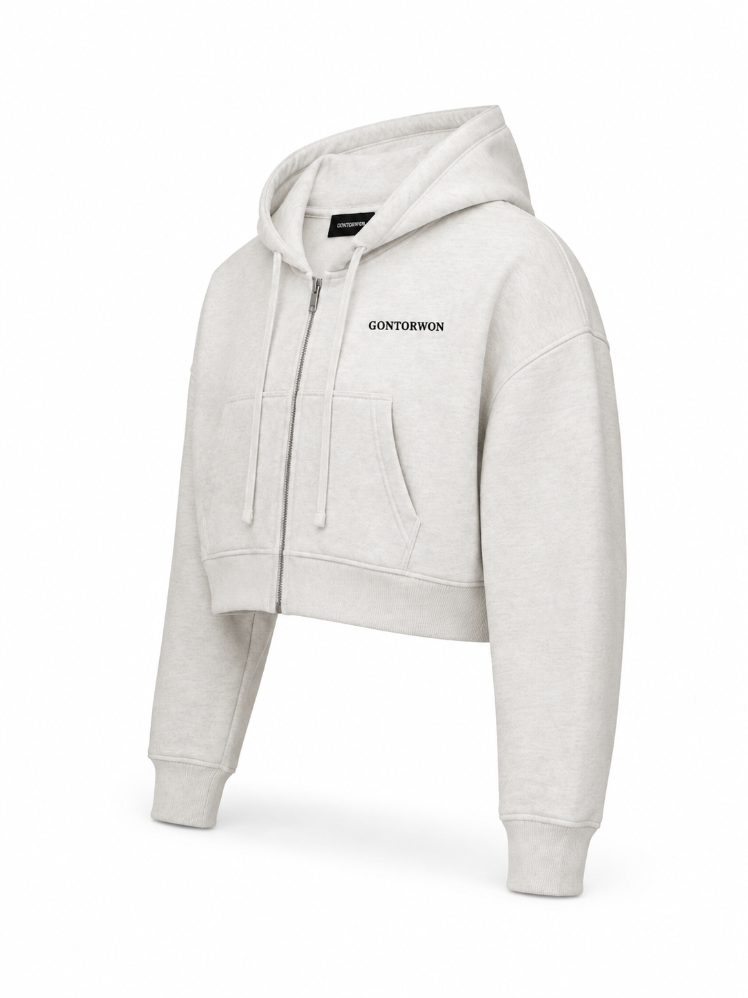 Gontorwon Soft Touch Full Zip Cropped Hoodie Marl Grey