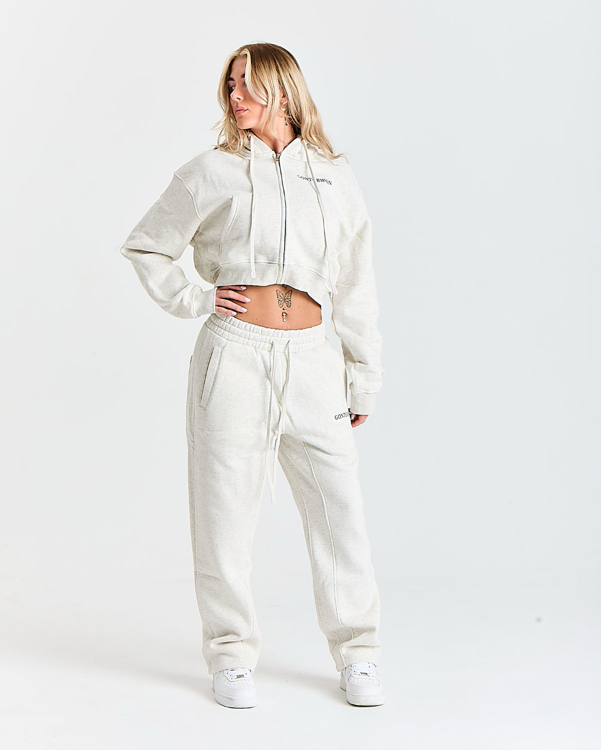 Gontorwon Soft Touch Full Zip Cropped Hoodie Marl Grey