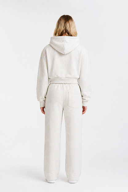 Gontorwon Soft Touch Full Zip Cropped Hoodie Marl Grey