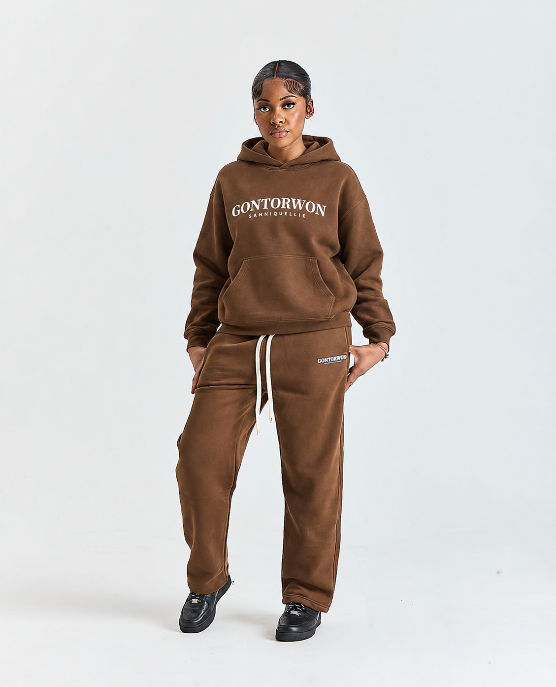 Gontorwon Sanniequellie Everyday Relaxed Fleece Hoodie Black Print Women