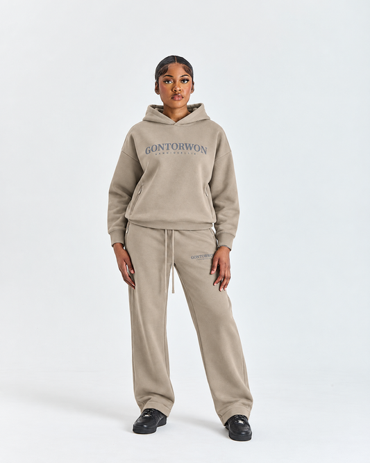 Gontorwon Sanniequellie Utility Zip Hoodie Taupe Grey (Black Print) Women