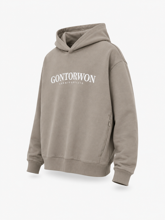 Gontorwon Sanniequellie Utility Zip Hoodie Taupe Grey (White Print) Women